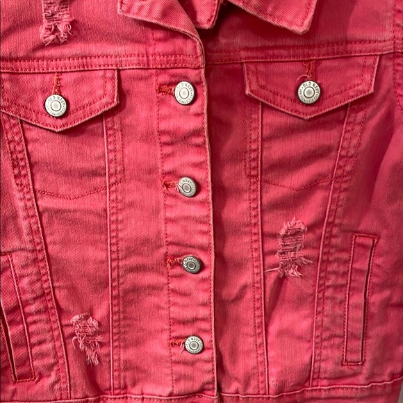 Old Navy Pink Distressed Girls Denim Jacket size L (10-12) - Picture 2 of 7